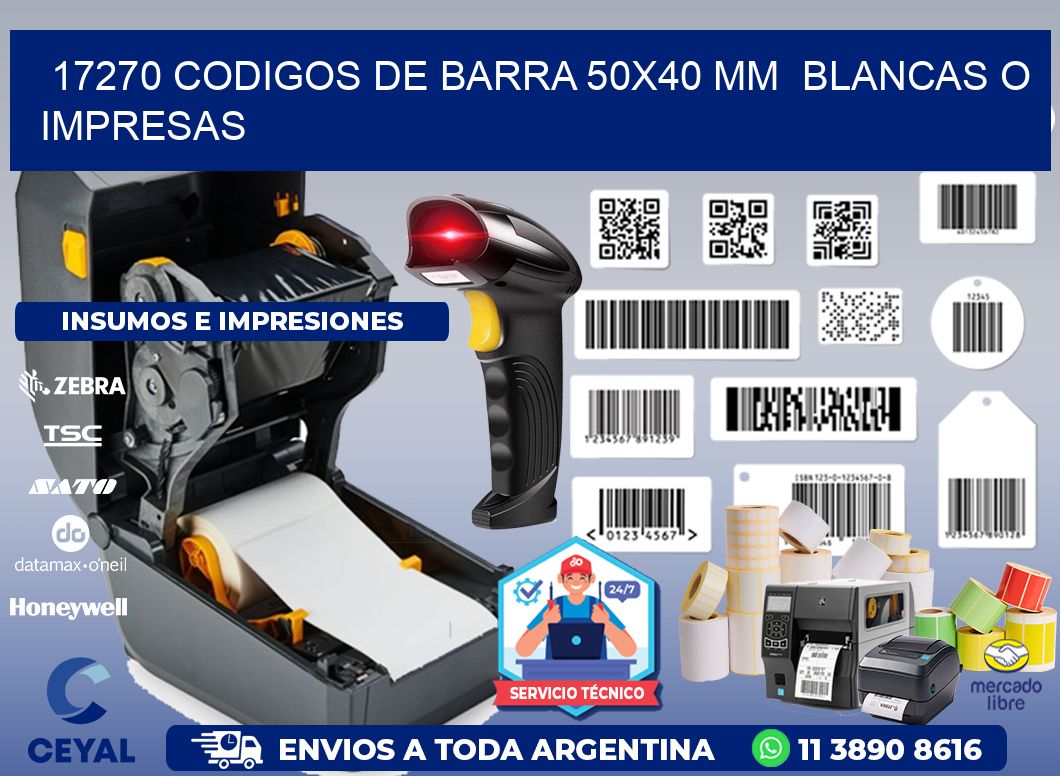 17270 CODIGOS DE BARRA 50x40 mm  BLANCAS O IMPRESAS