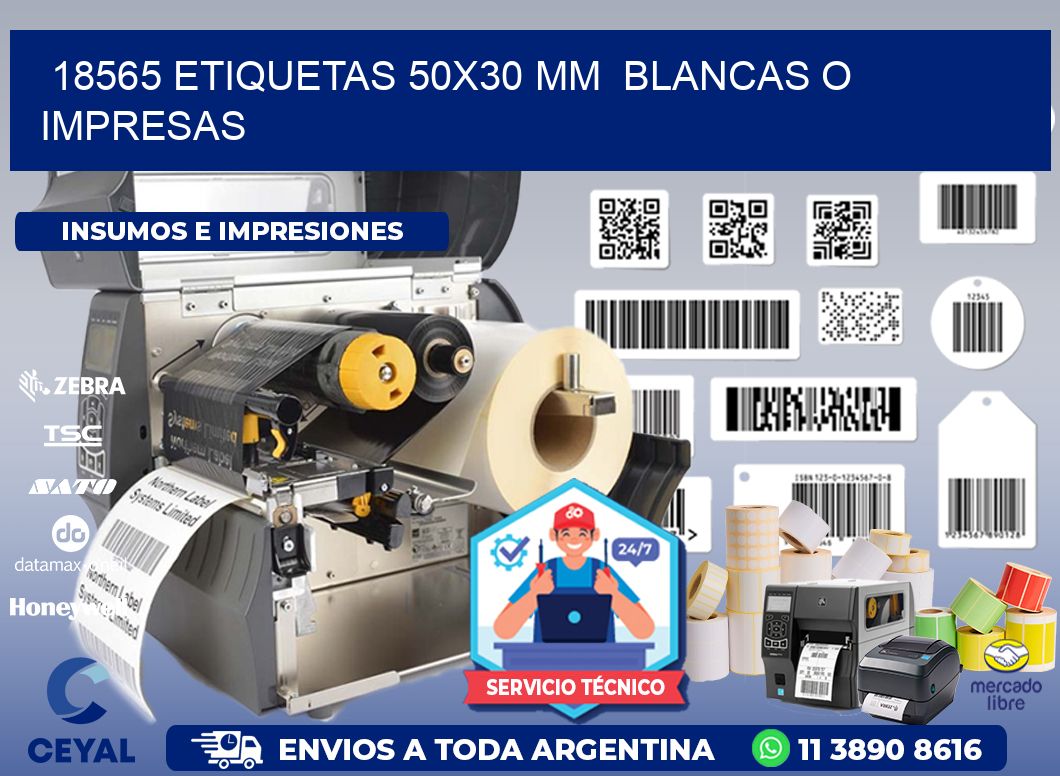 18565 ETIQUETAS 50x30 mm  BLANCAS O IMPRESAS