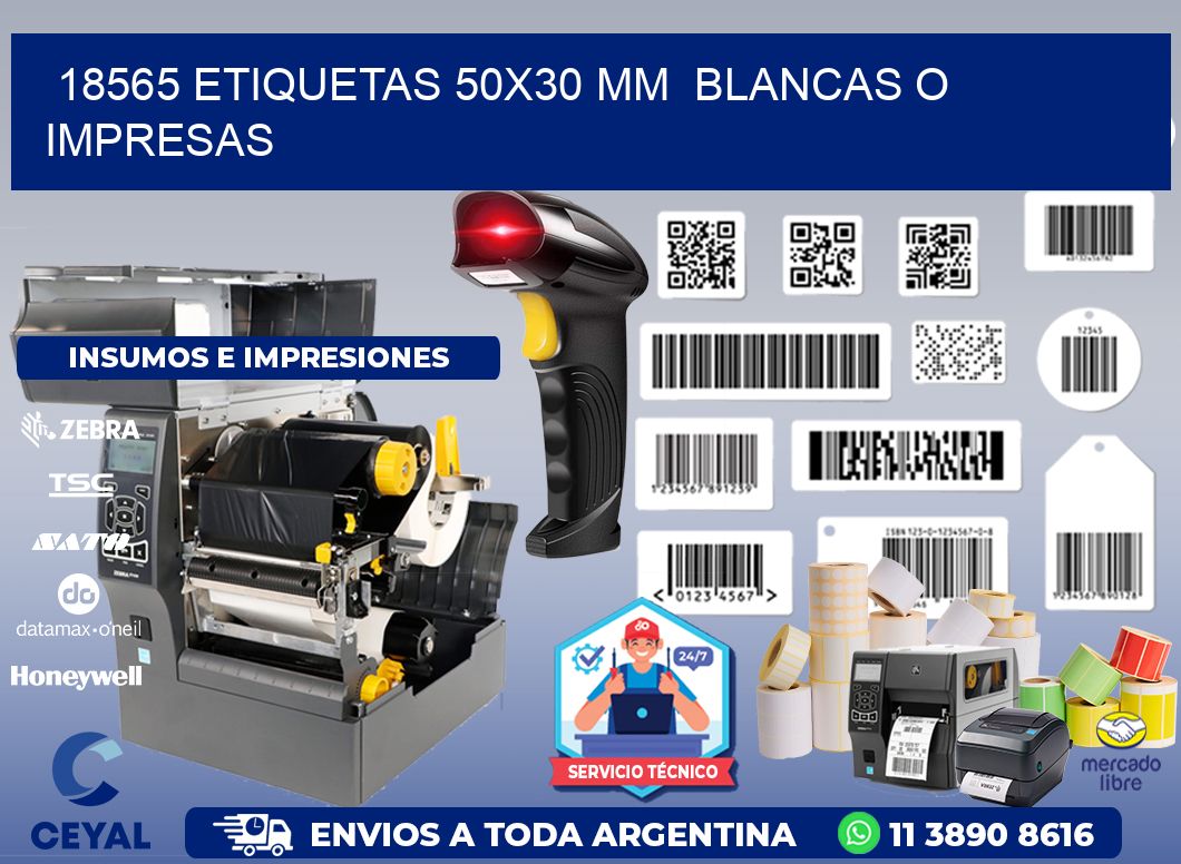 18565 ETIQUETAS 50x30 mm  BLANCAS O IMPRESAS