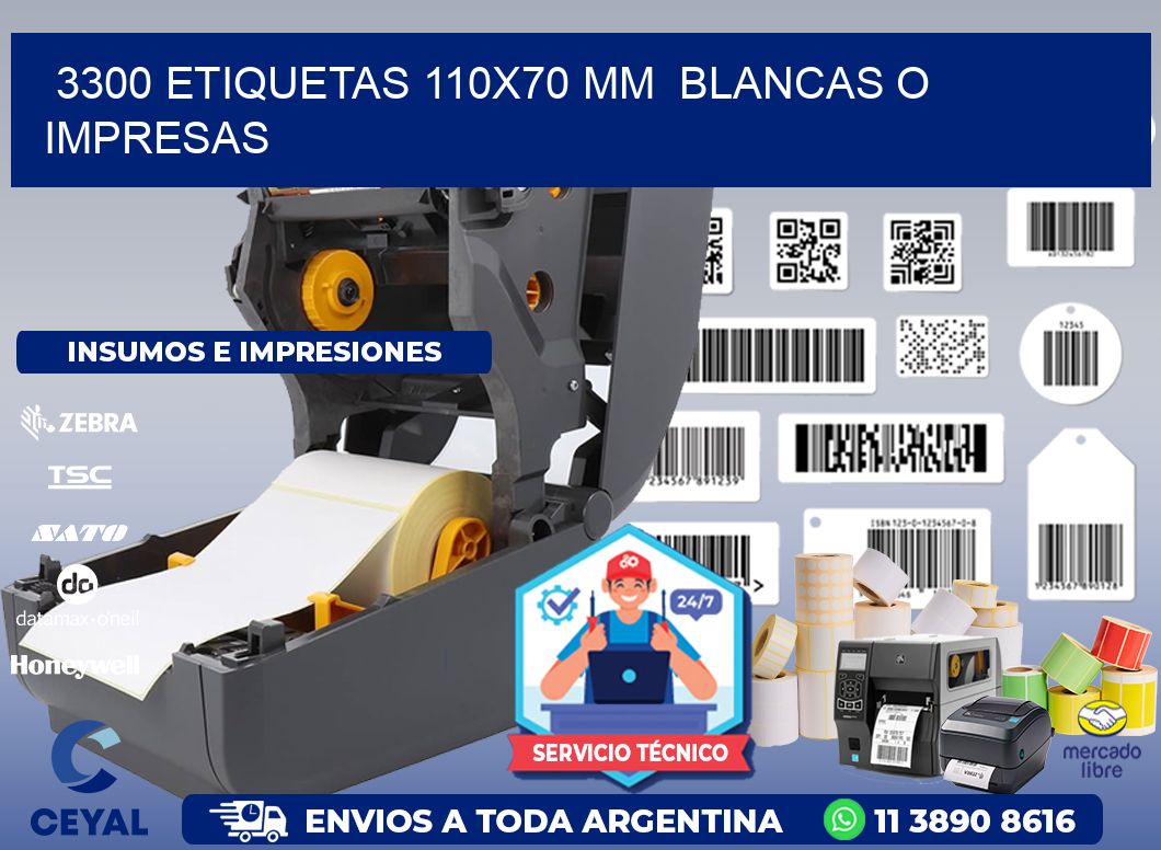 3300 ETIQUETAS 110x70 mm  BLANCAS O IMPRESAS