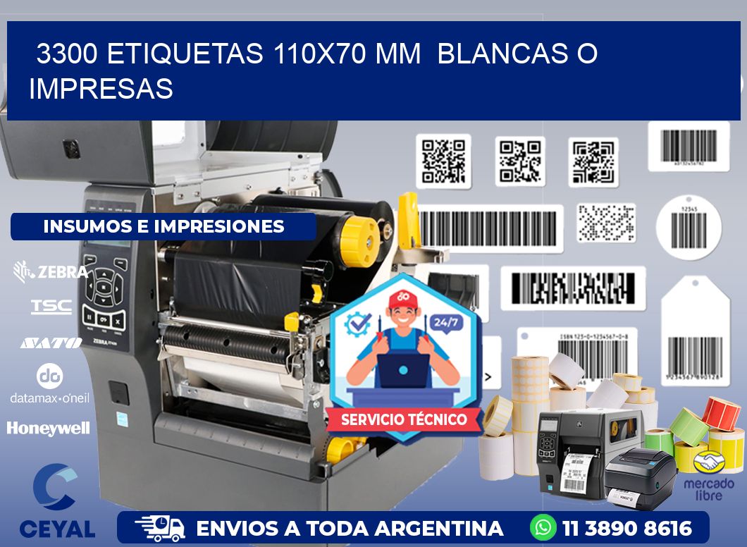 3300 ETIQUETAS 110x70 mm  BLANCAS O IMPRESAS