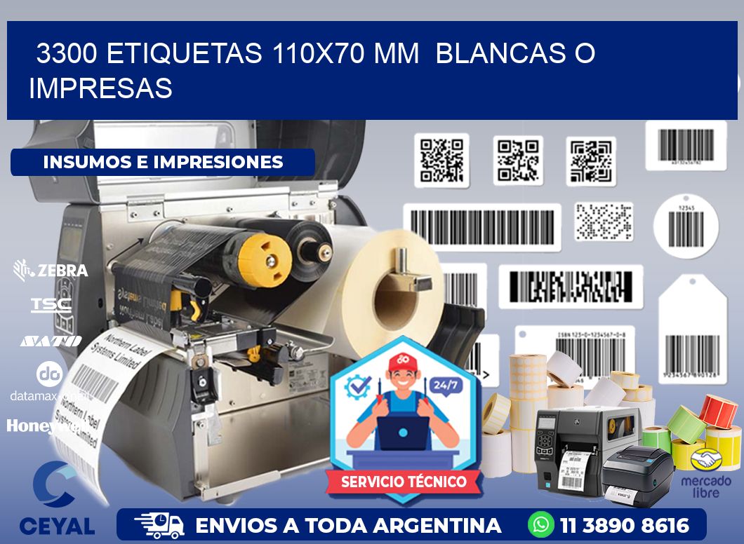 3300 ETIQUETAS 110x70 mm  BLANCAS O IMPRESAS