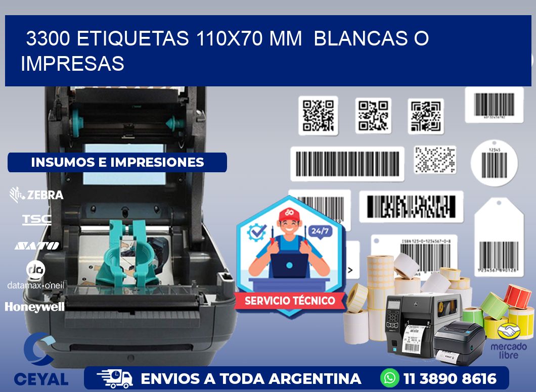 3300 ETIQUETAS 110x70 mm  BLANCAS O IMPRESAS