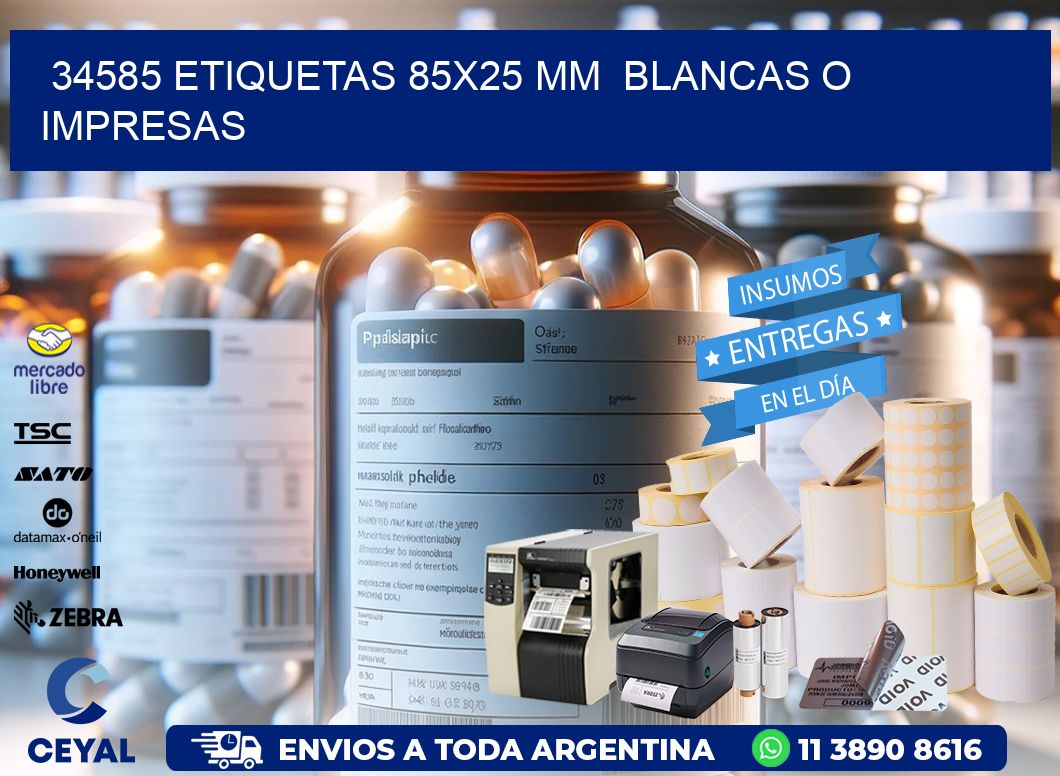 34585 ETIQUETAS 85×25 mm  BLANCAS O IMPRESAS