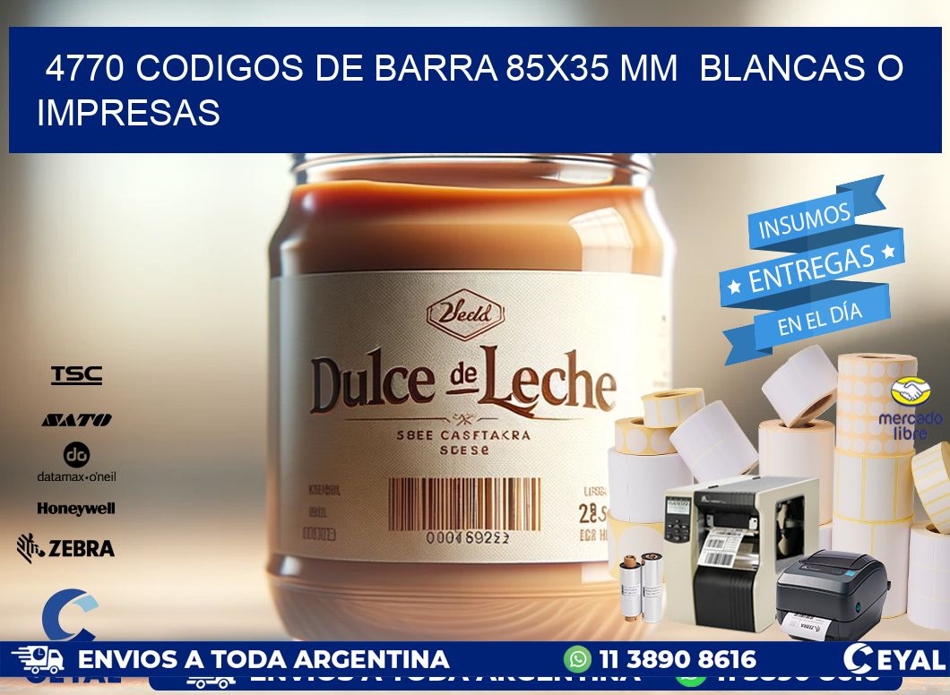 4770 CODIGOS DE BARRA 85x35 mm  BLANCAS O IMPRESAS
