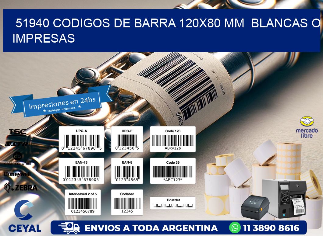 51940 CODIGOS DE BARRA 120x80 mm  BLANCAS O IMPRESAS