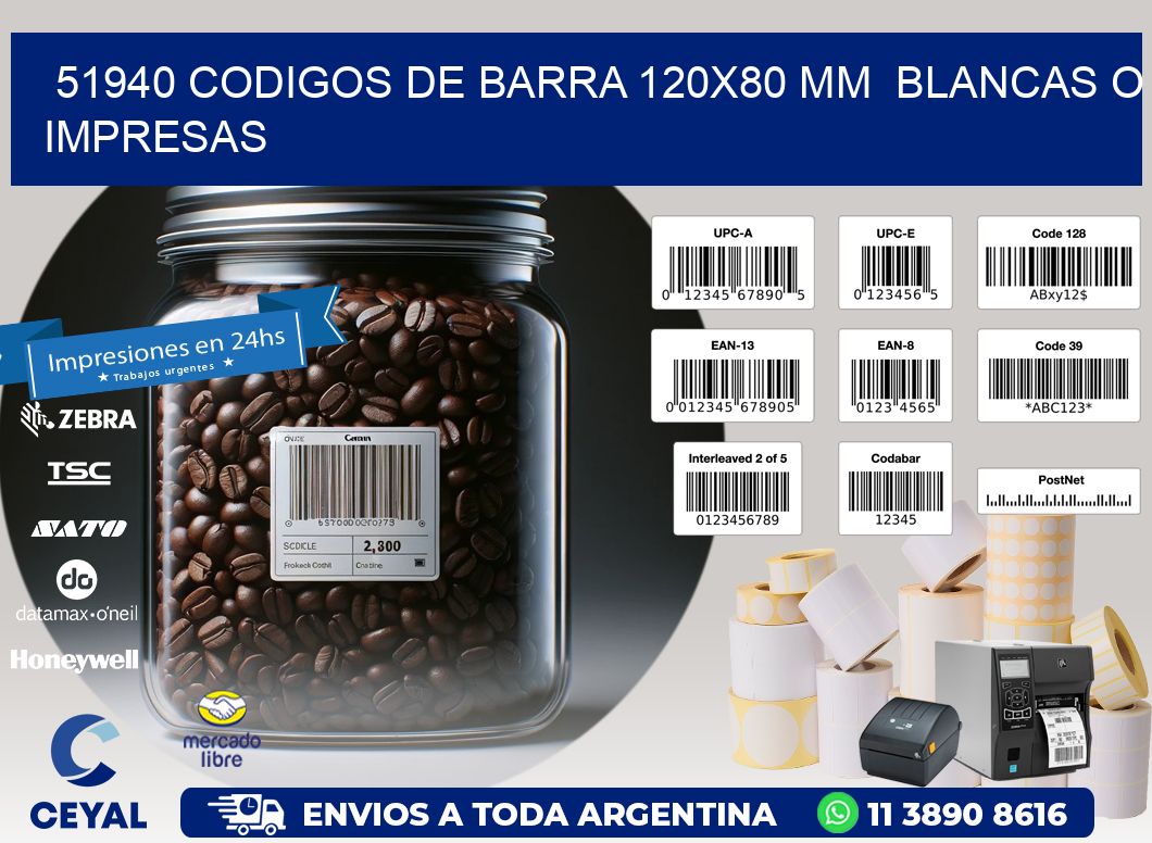 51940 CODIGOS DE BARRA 120x80 mm  BLANCAS O IMPRESAS