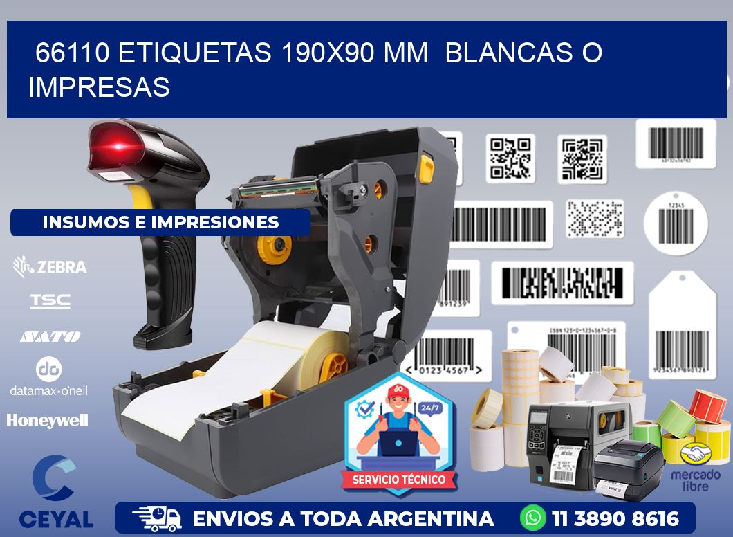 66110 ETIQUETAS 190x90 mm  BLANCAS O IMPRESAS