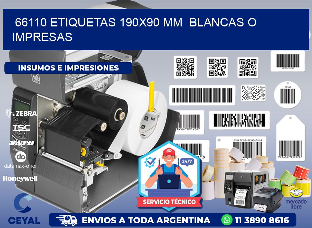 66110 ETIQUETAS 190x90 mm  BLANCAS O IMPRESAS