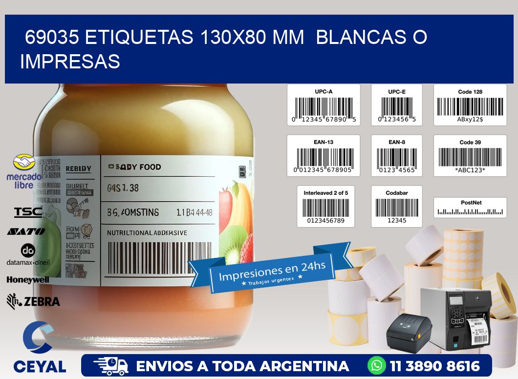 69035 ETIQUETAS 130x80 mm  BLANCAS O IMPRESAS