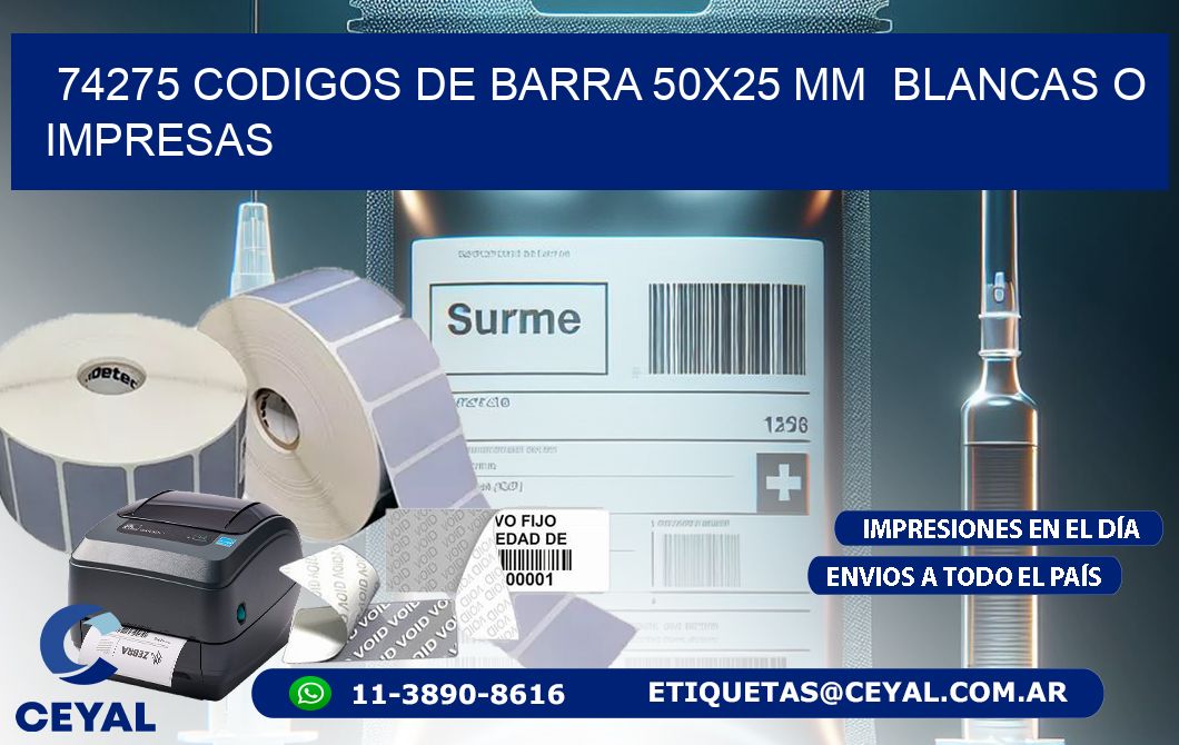 74275 CODIGOS DE BARRA 50x25 mm  BLANCAS O IMPRESAS