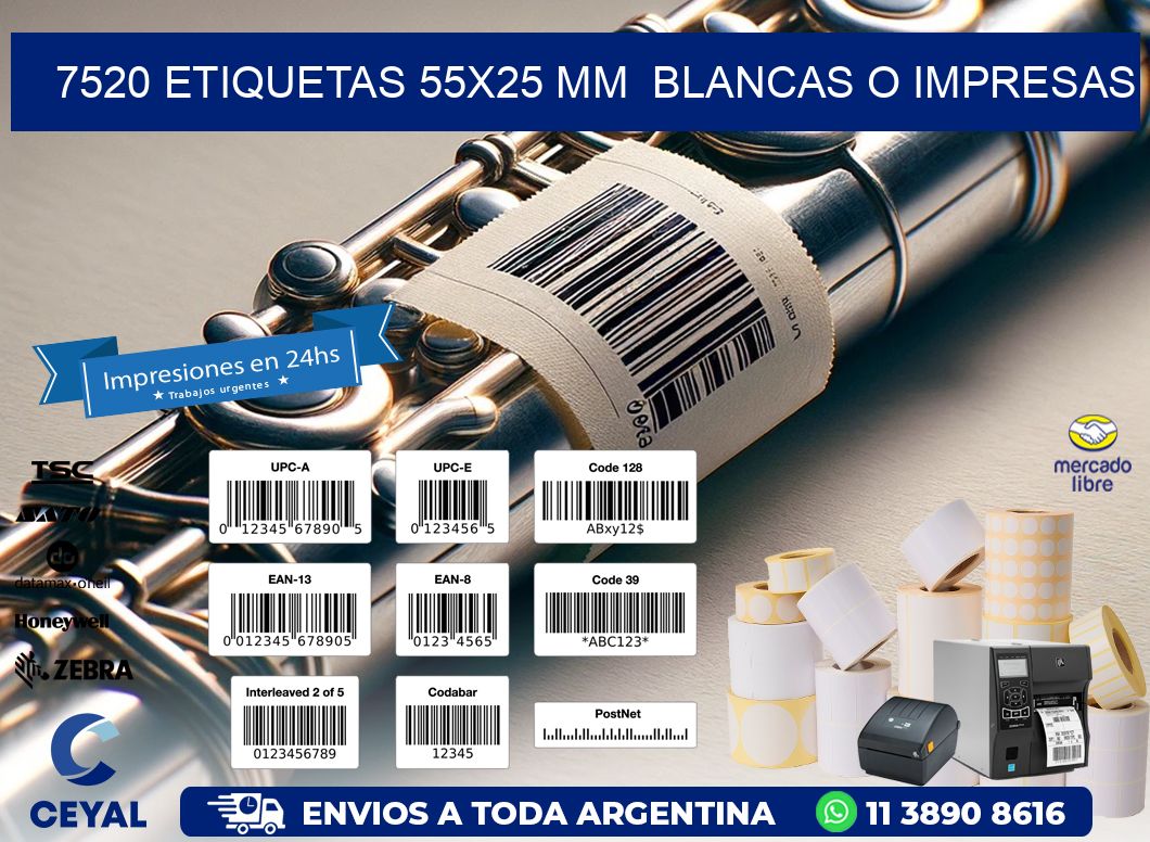 7520 ETIQUETAS 55x25 mm  BLANCAS O IMPRESAS