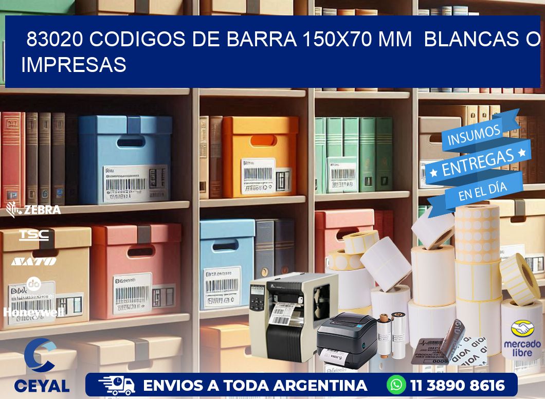 83020 CODIGOS DE BARRA 150x70 mm  BLANCAS O IMPRESAS