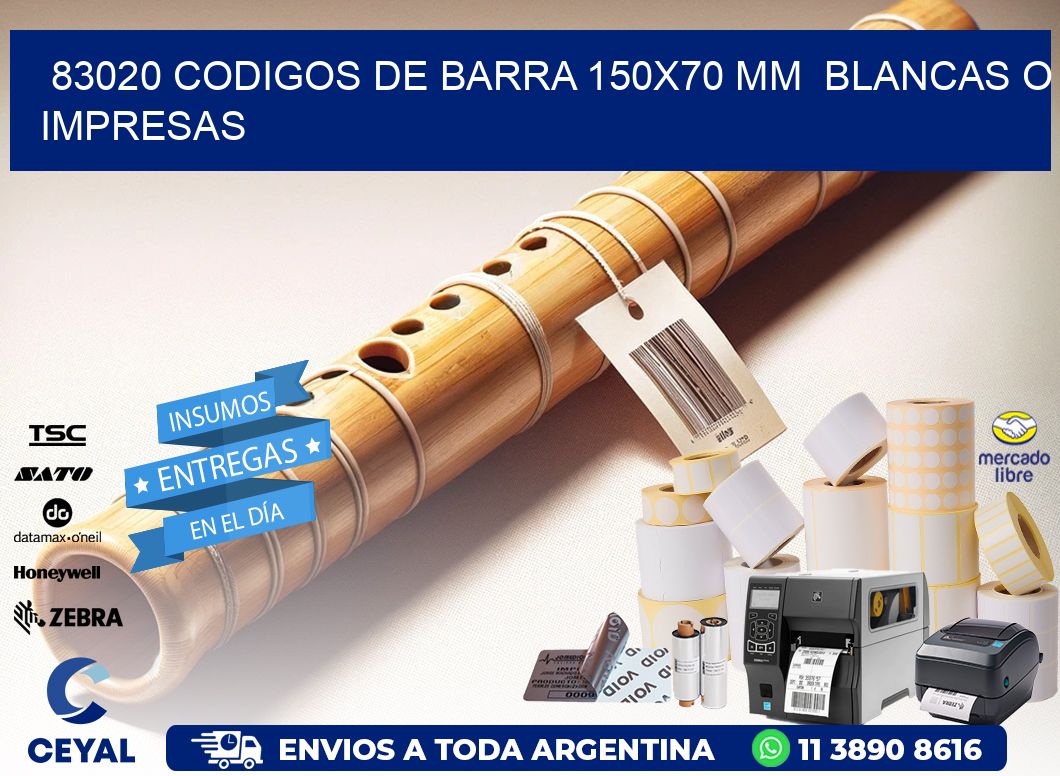 83020 CODIGOS DE BARRA 150x70 mm  BLANCAS O IMPRESAS
