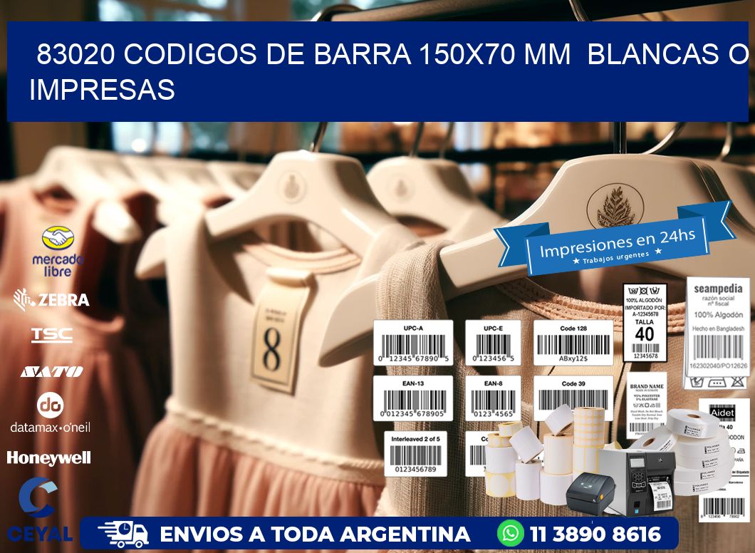 83020 CODIGOS DE BARRA 150x70 mm  BLANCAS O IMPRESAS