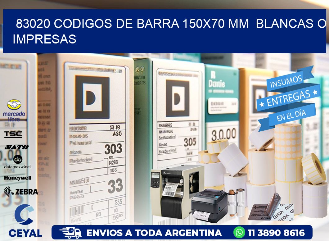 83020 CODIGOS DE BARRA 150×70 mm  BLANCAS O IMPRESAS