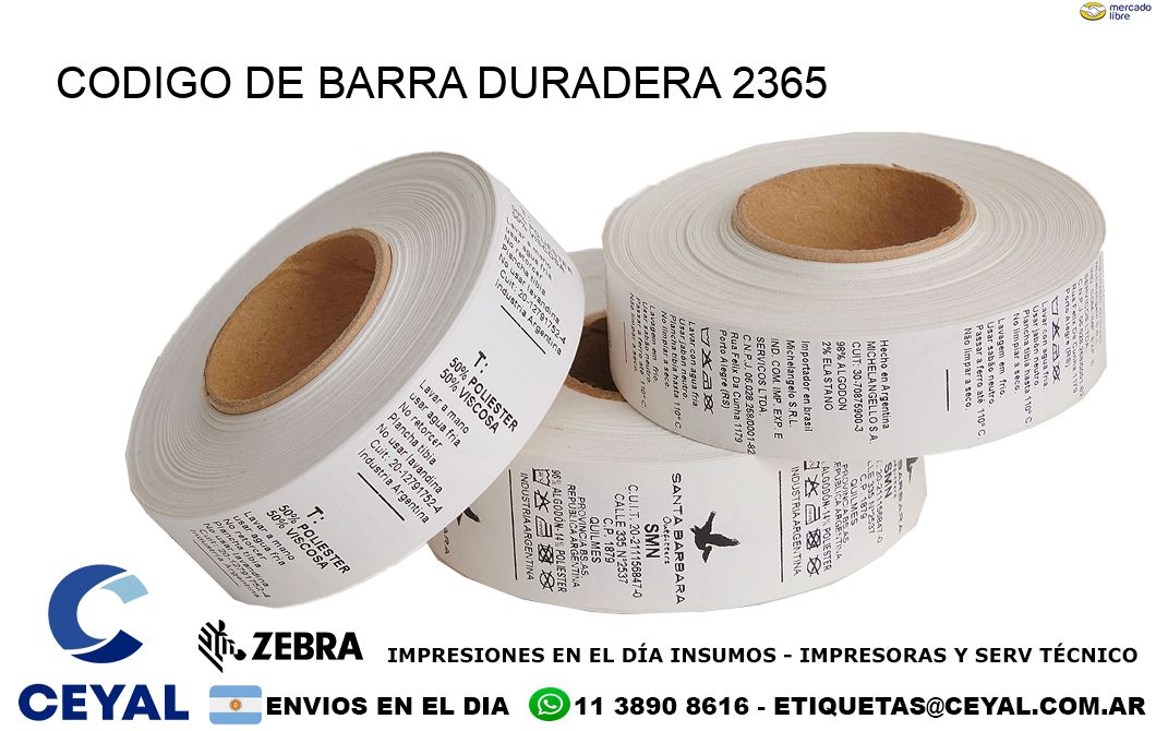 CODIGO DE BARRA DURADERA 2365