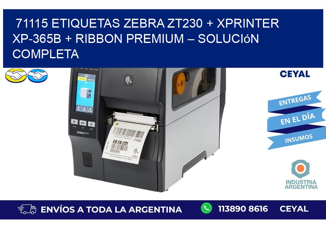 71115 ETIQUETAS Zebra ZT230 + Xprinter XP-365B + Ribbon Premium – Solución completa