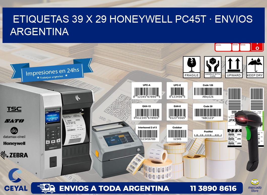ETIQUETAS 39 x 29 HONEYWELL PC45T · ENVIOS ARGENTINA