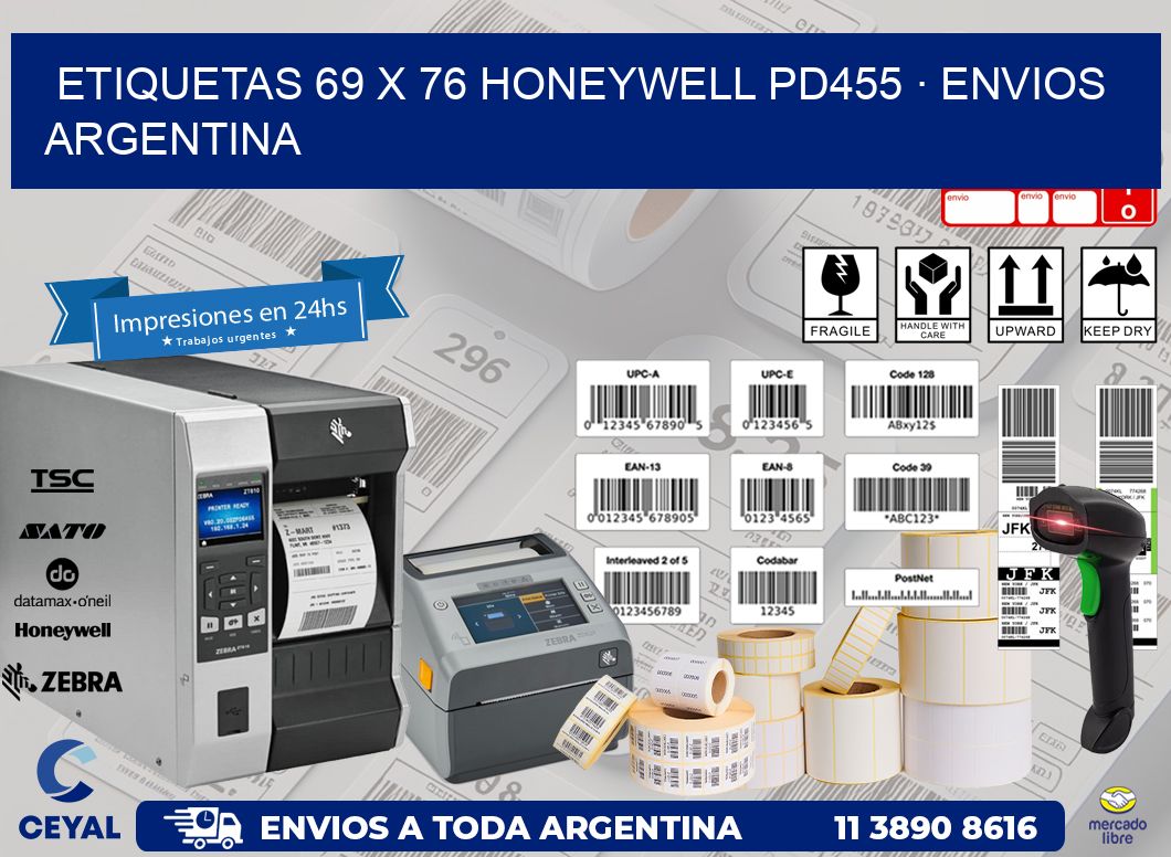 ETIQUETAS 69 x 76 HONEYWELL PD455 · ENVIOS ARGENTINA