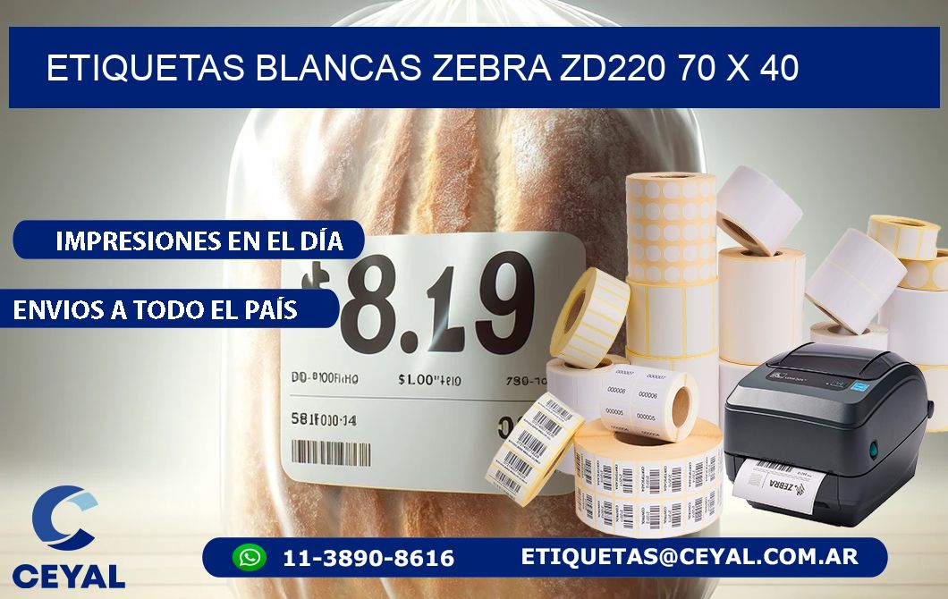ETIQUETAS BLANCAS ZEBRA ZD220 70 x 40