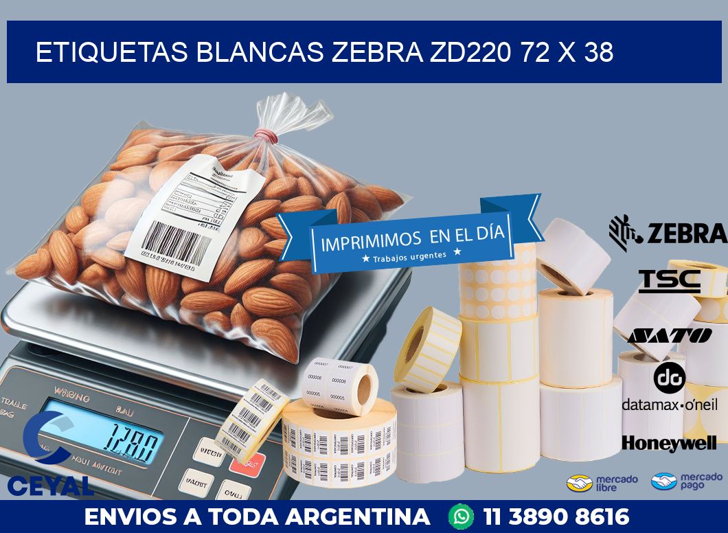 ETIQUETAS BLANCAS ZEBRA ZD220 72 x 38