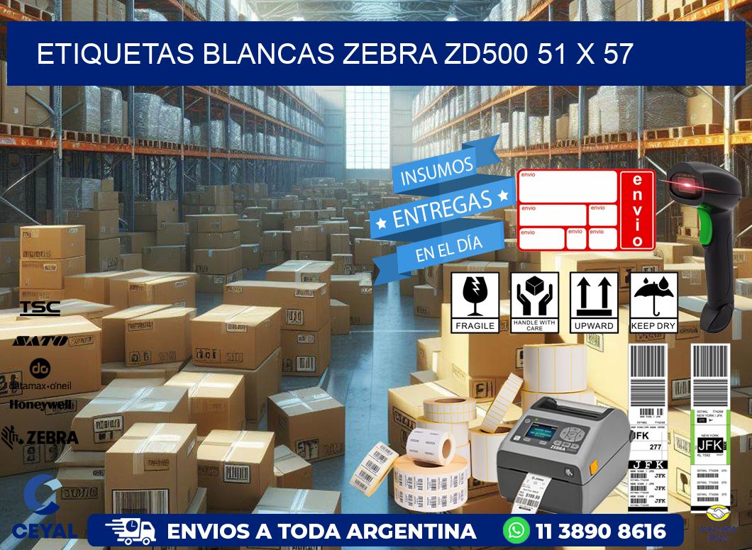 ETIQUETAS BLANCAS ZEBRA ZD500 51 x 57