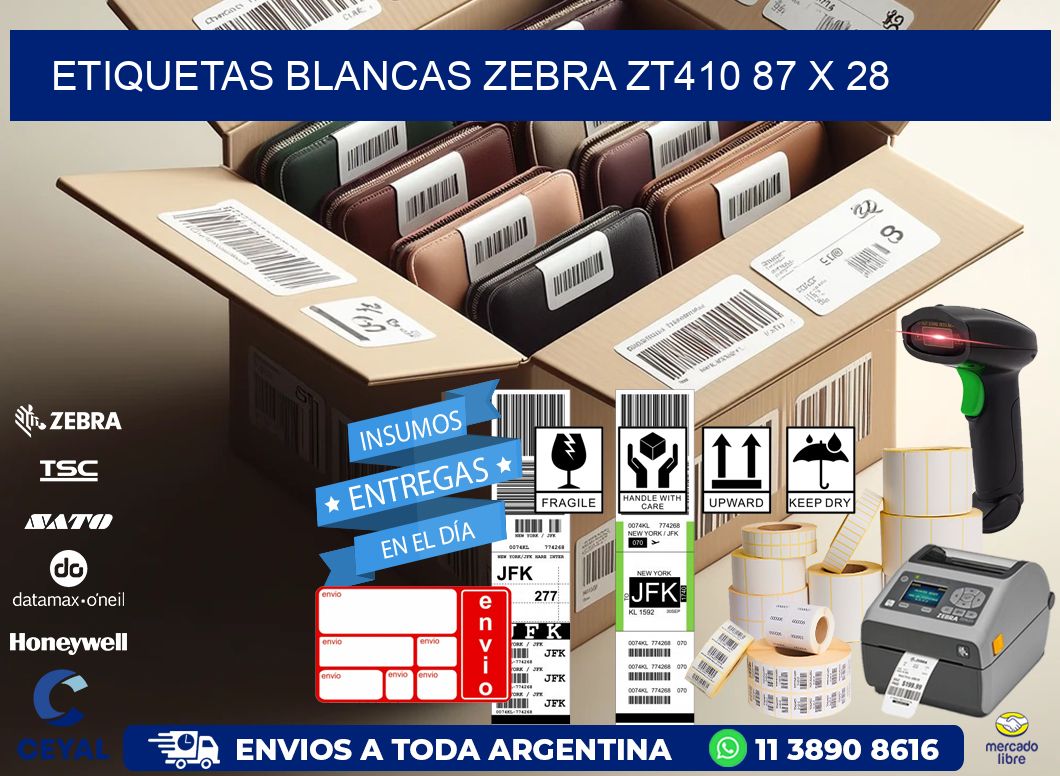 ETIQUETAS BLANCAS ZEBRA ZT410 87 x 28