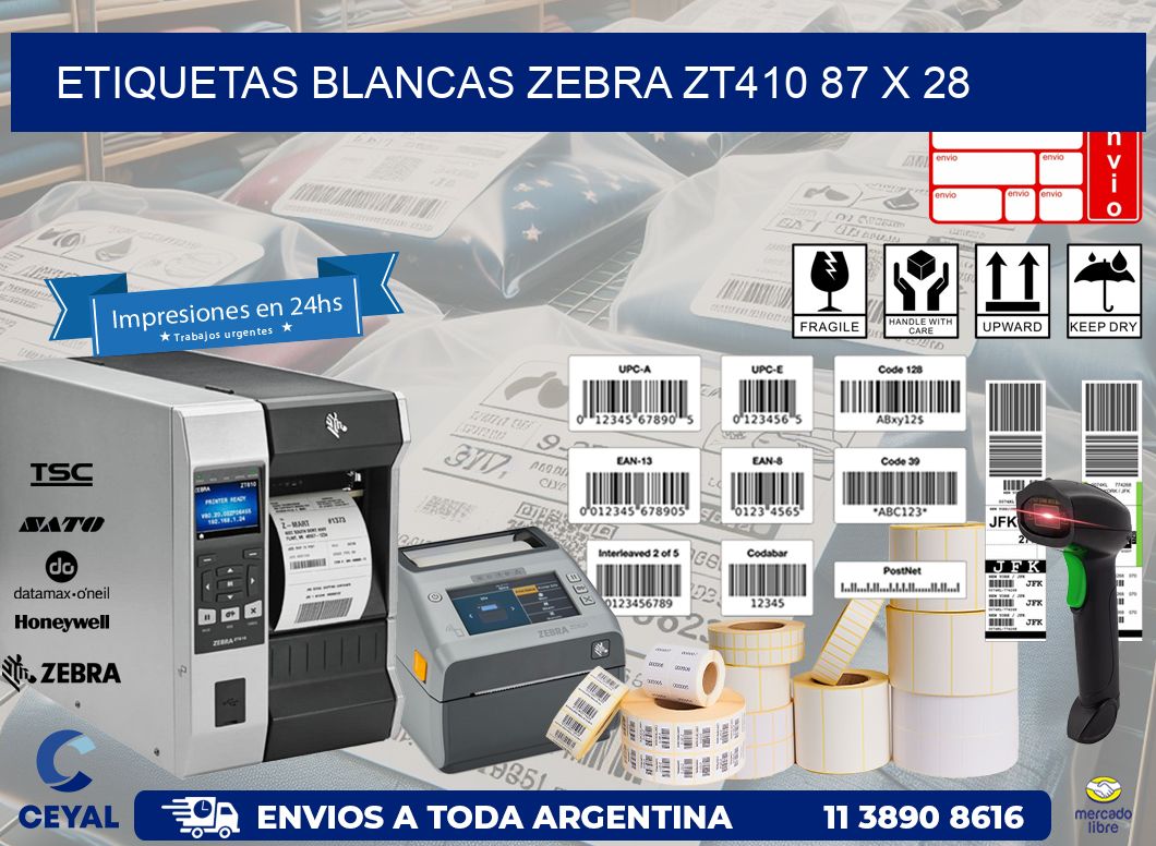 ETIQUETAS BLANCAS ZEBRA ZT410 87 x 28