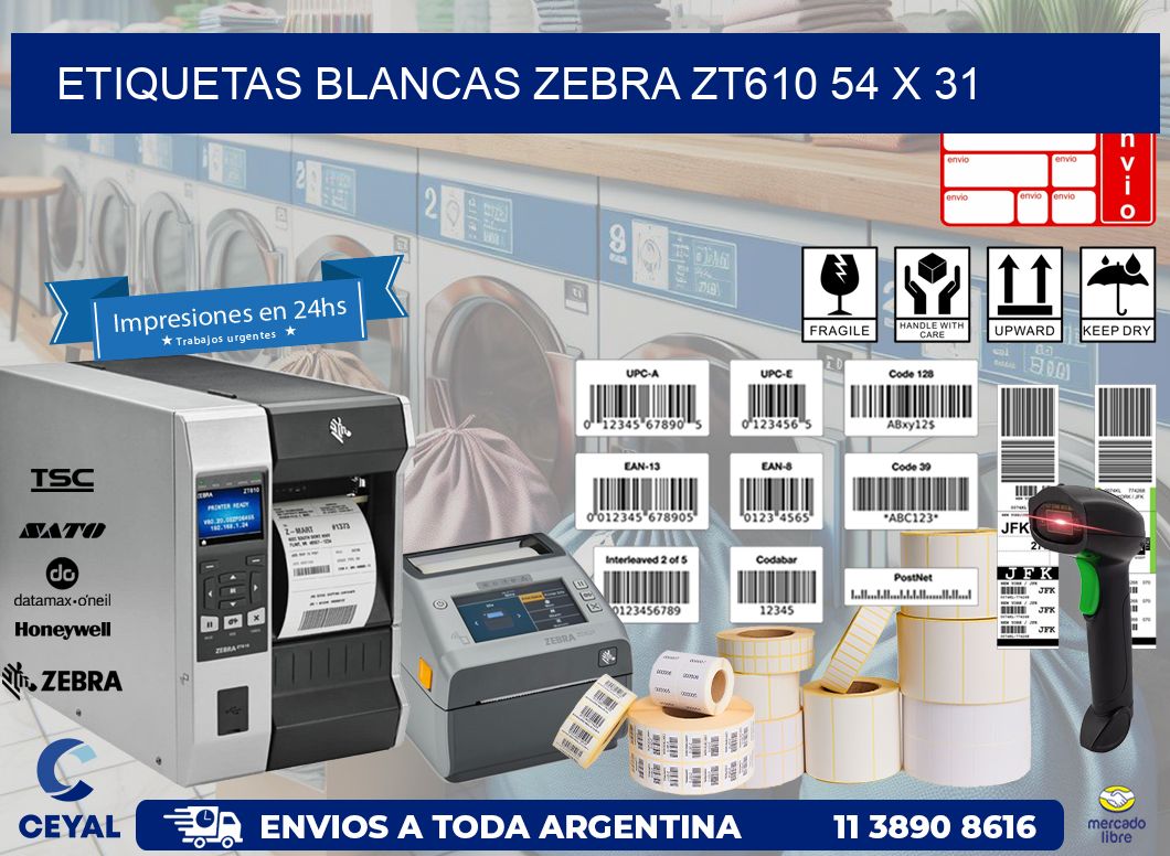 ETIQUETAS BLANCAS ZEBRA ZT610 54 x 31