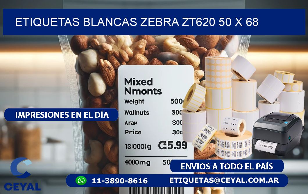 ETIQUETAS BLANCAS ZEBRA ZT620 50 x 68