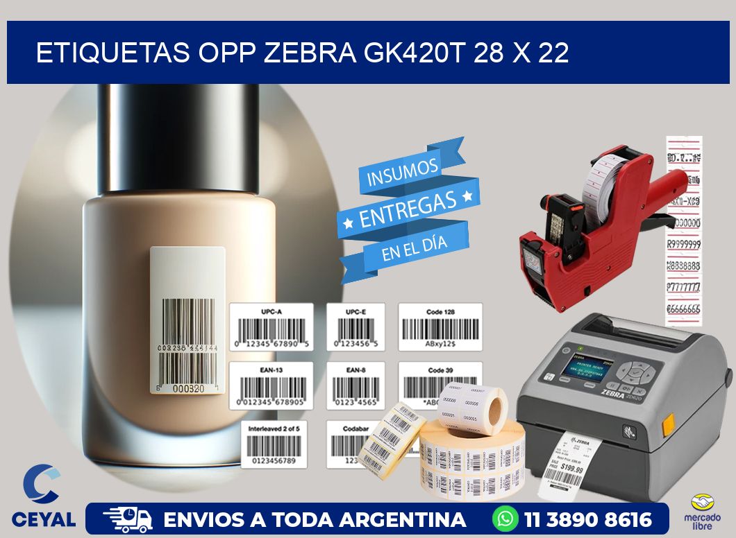 ETIQUETAS OPP ZEBRA GK420T 28 x 22