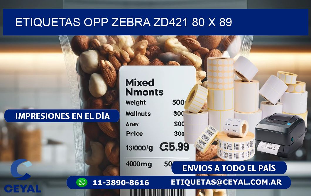 ETIQUETAS OPP ZEBRA ZD421 80 x 89