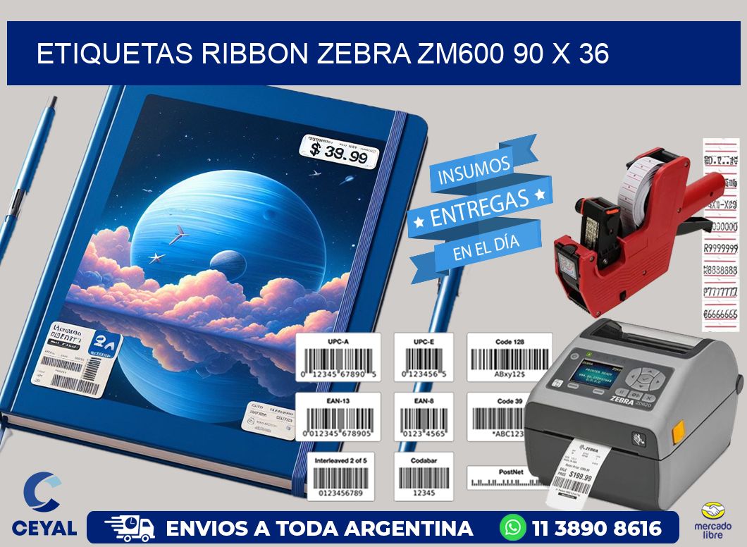 ETIQUETAS RIBBON Zebra ZM600 90 x 36