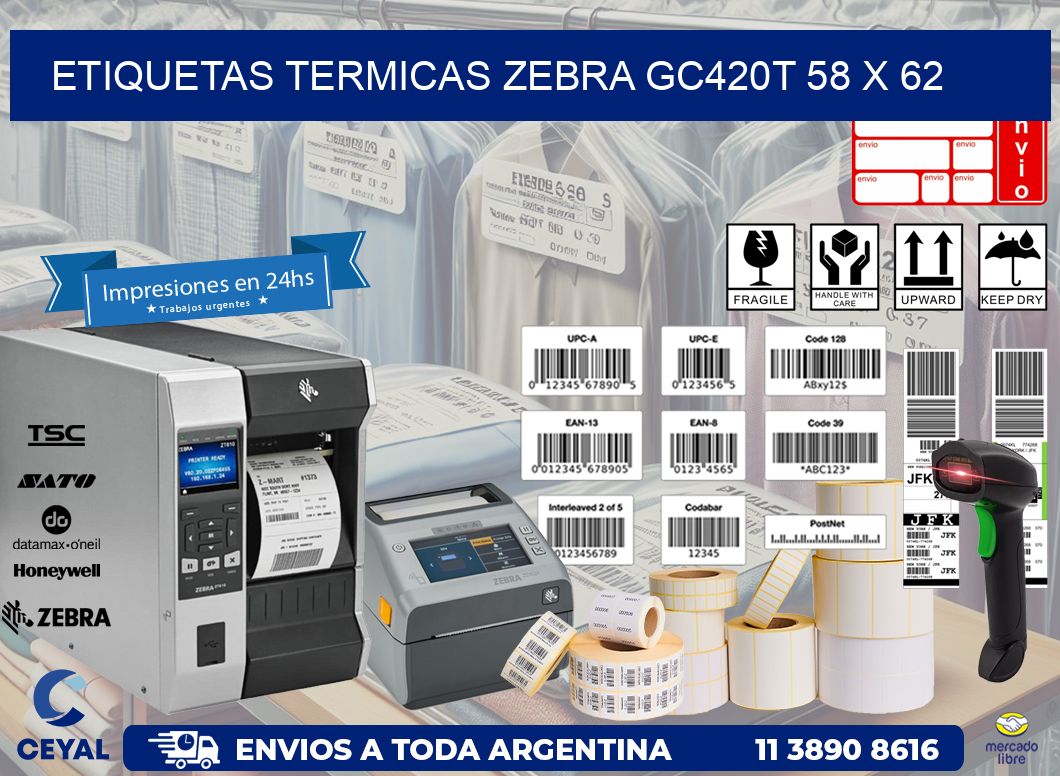 ETIQUETAS TERMICAS ZEBRA GC420T 58 x 62