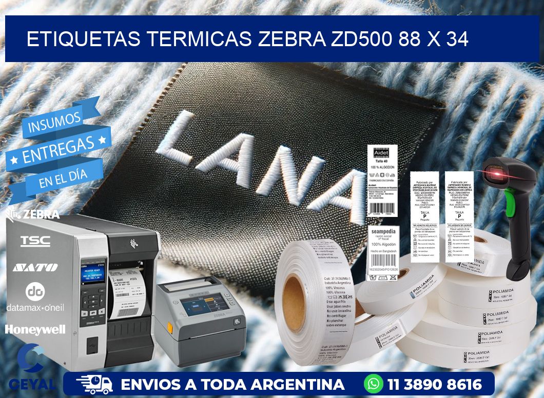 ETIQUETAS TERMICAS ZEBRA ZD500 88 x 34