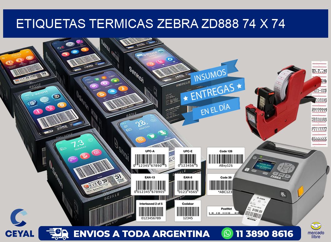 ETIQUETAS TERMICAS ZEBRA ZD888 74 x 74