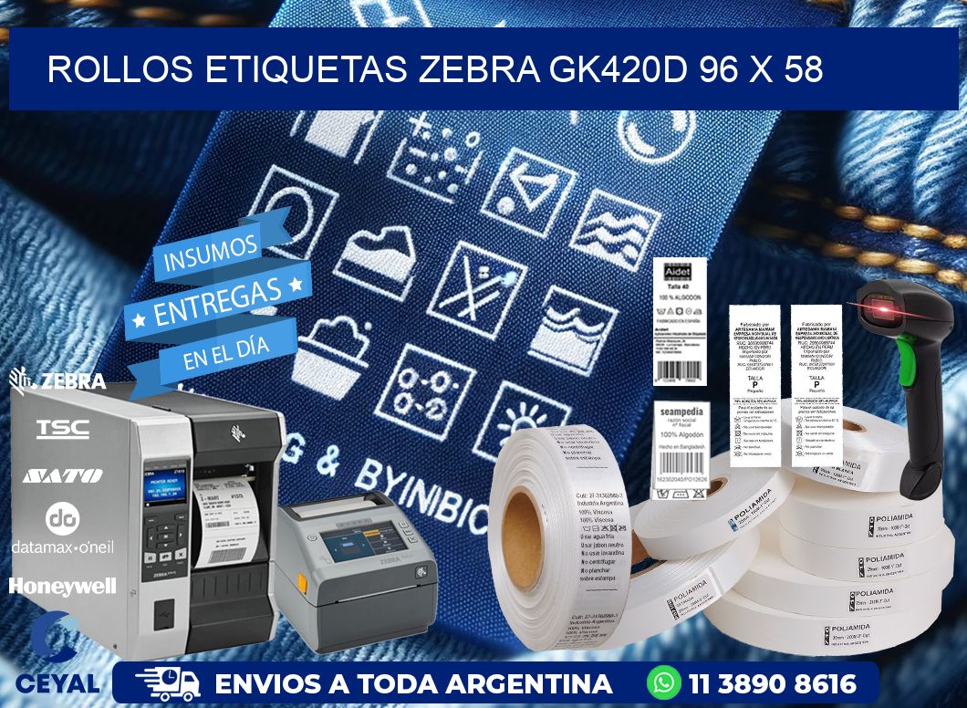 ROLLOS ETIQUETAS Zebra GK420D 96 x 58