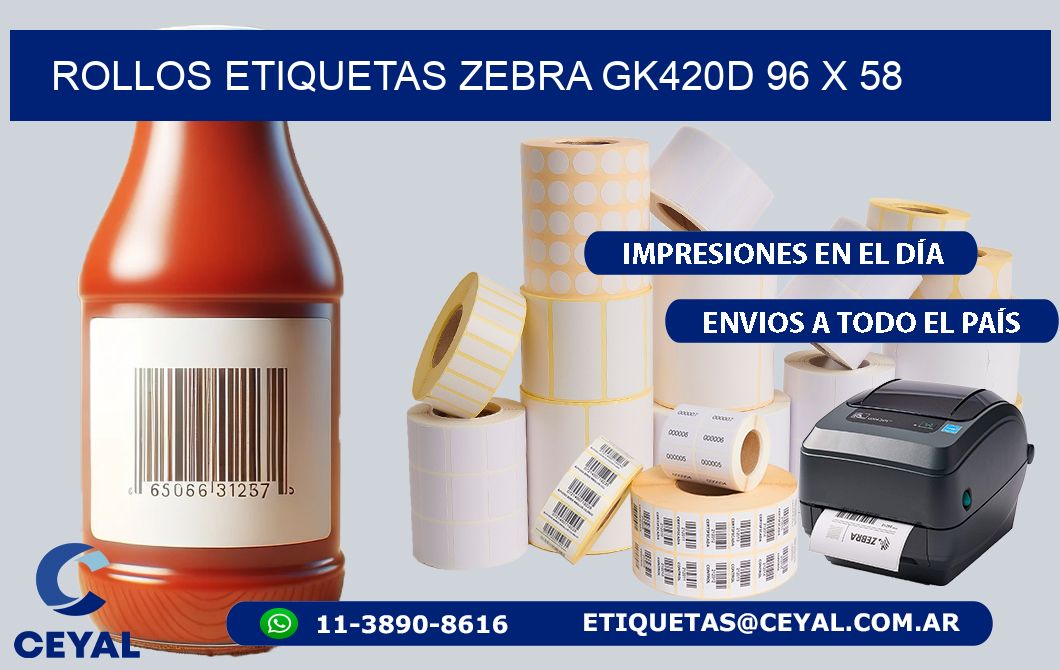 ROLLOS ETIQUETAS Zebra GK420D 96 x 58