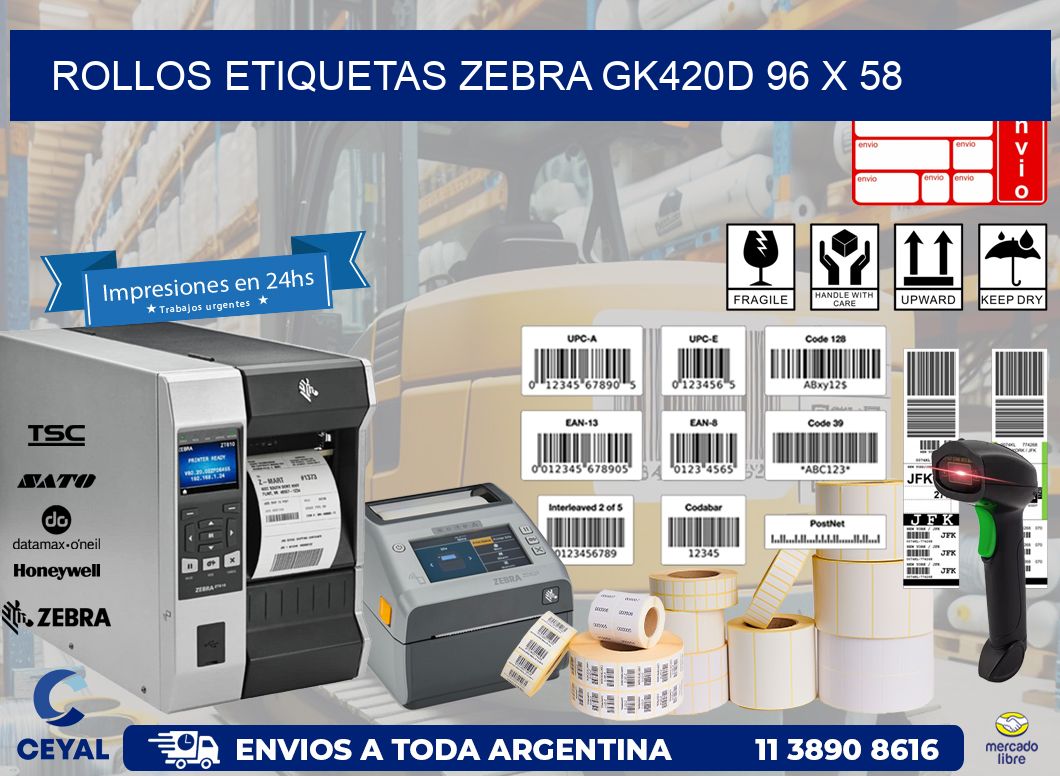 ROLLOS ETIQUETAS Zebra GK420D 96 x 58