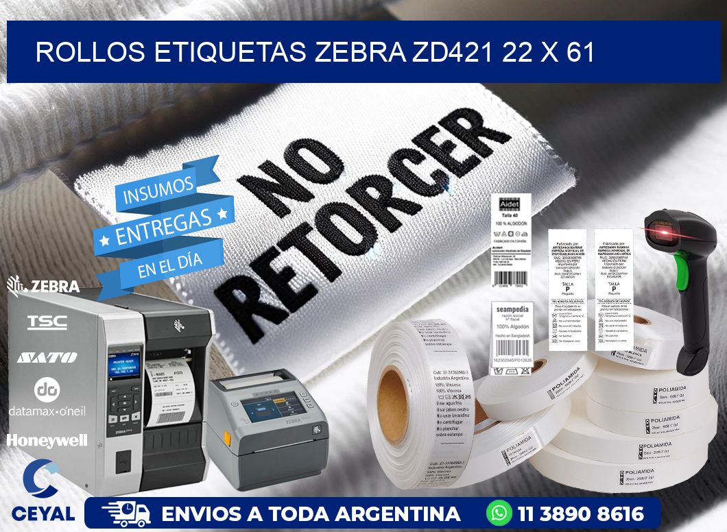 ROLLOS ETIQUETAS Zebra ZD421 22 x 61