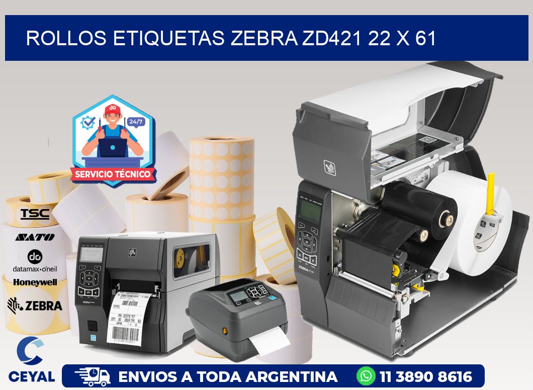 ROLLOS ETIQUETAS Zebra ZD421 22 x 61