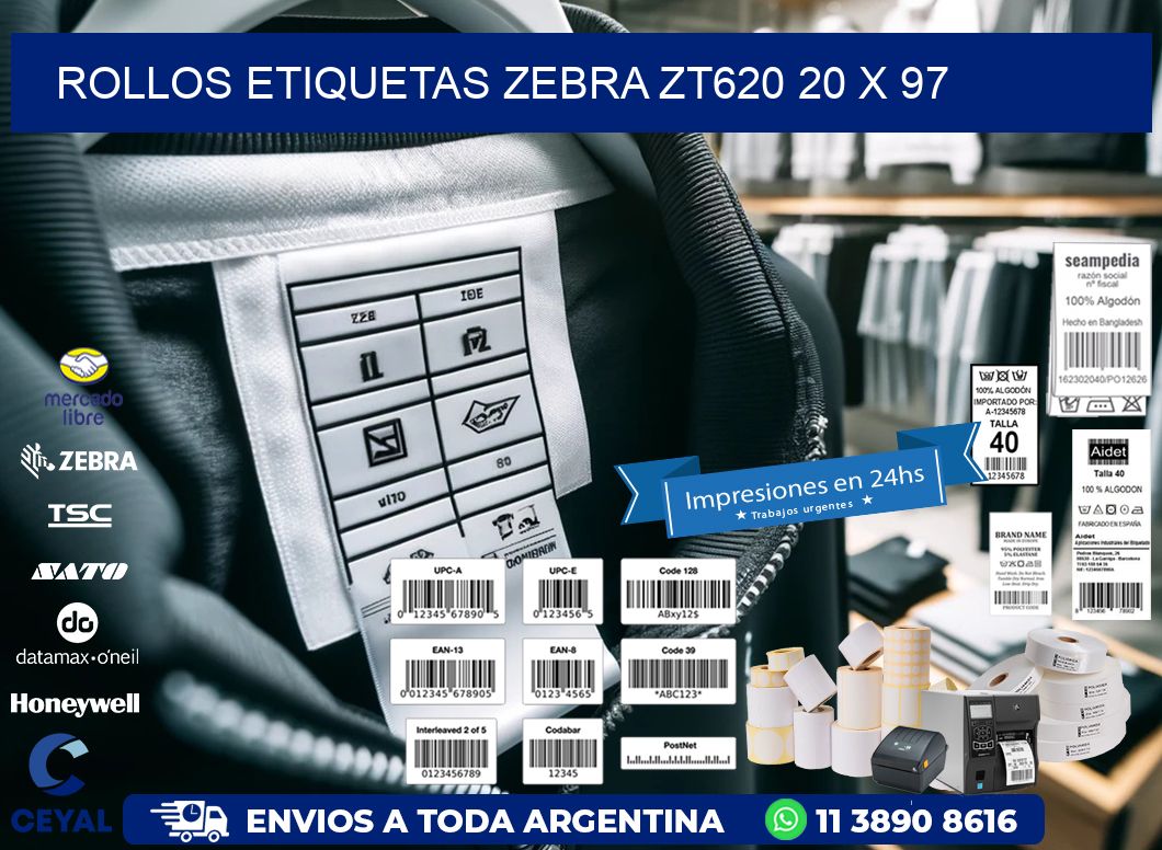 ROLLOS ETIQUETAS Zebra ZT620 20 x 97