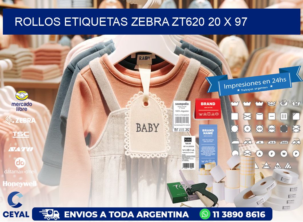 ROLLOS ETIQUETAS Zebra ZT620 20 x 97