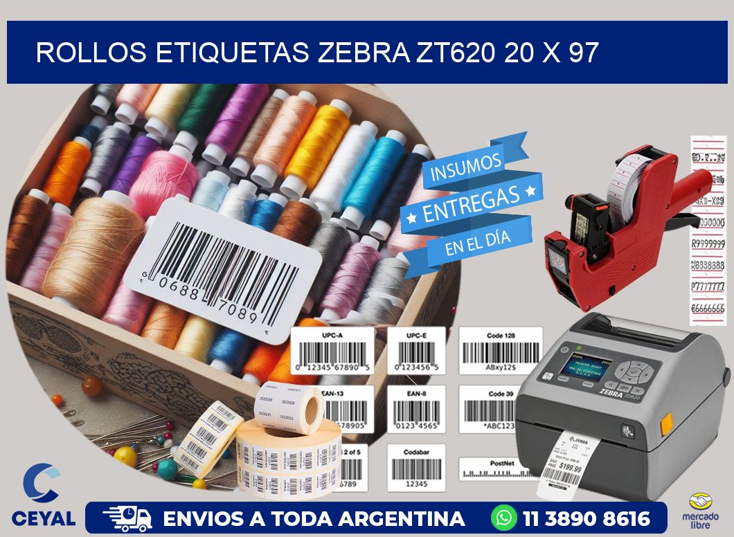 ROLLOS ETIQUETAS Zebra ZT620 20 x 97