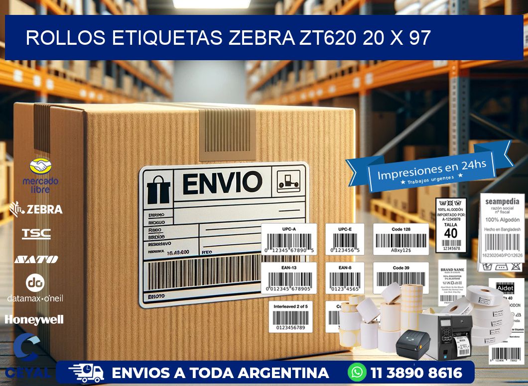 ROLLOS ETIQUETAS Zebra ZT620 20 x 97