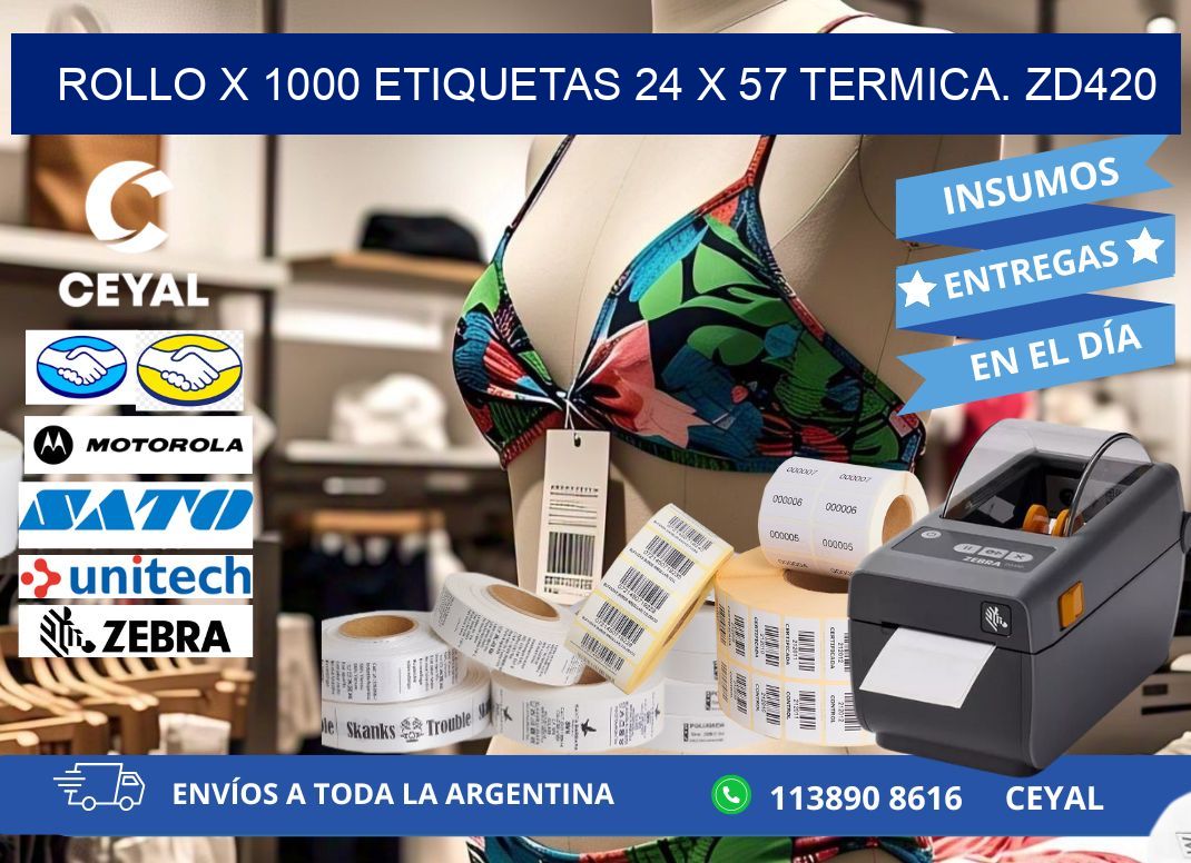 Rollo X 1000 etiquetas 24 x 57 termica. zd420
