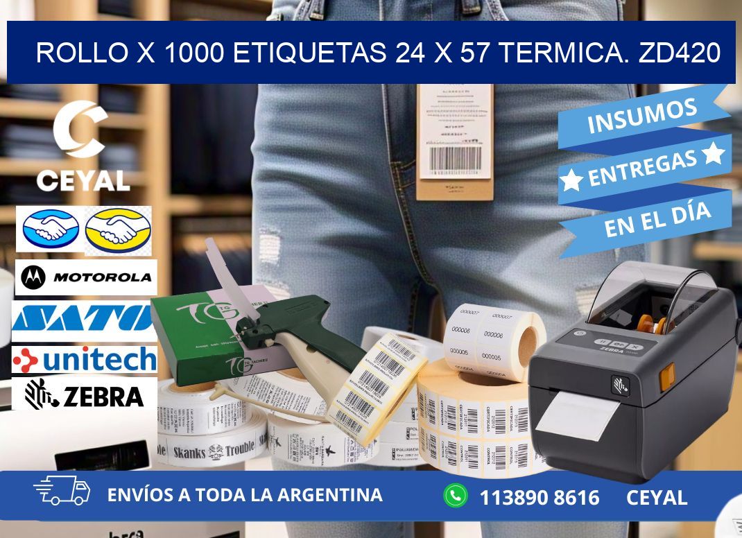 Rollo X 1000 etiquetas 24 x 57 termica. zd420