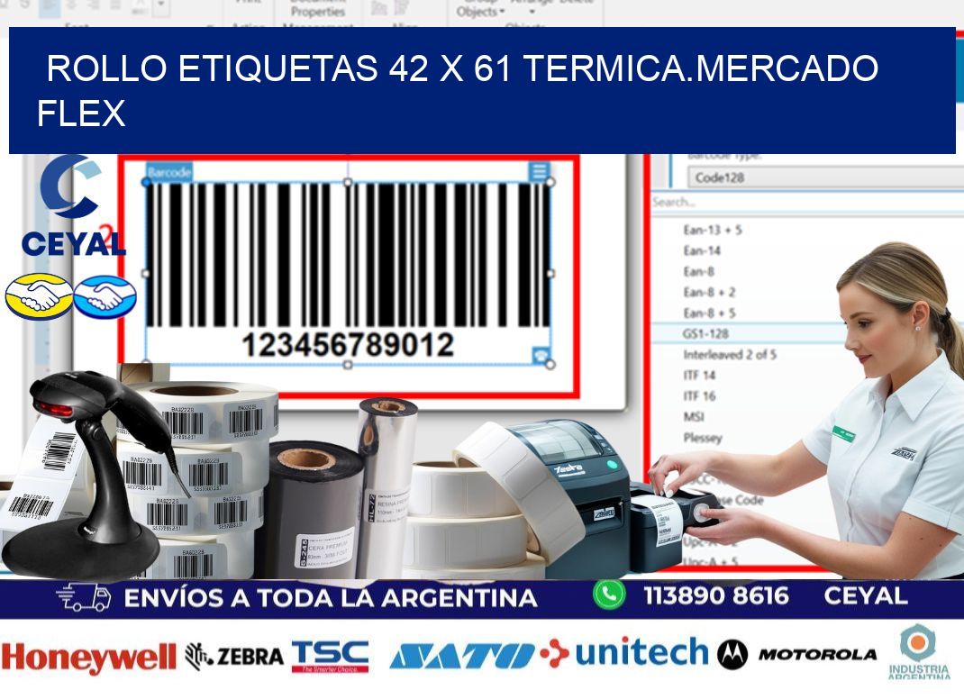 Rollo etiquetas 42 x 61 termica.MERCADO FLEX