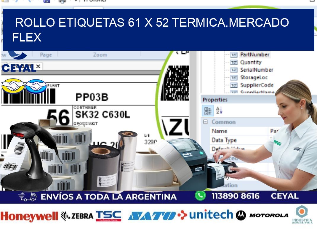 Rollo etiquetas 61 x 52 termica.MERCADO FLEX